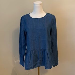 LOFT Chambray Blouse with Peplum Small